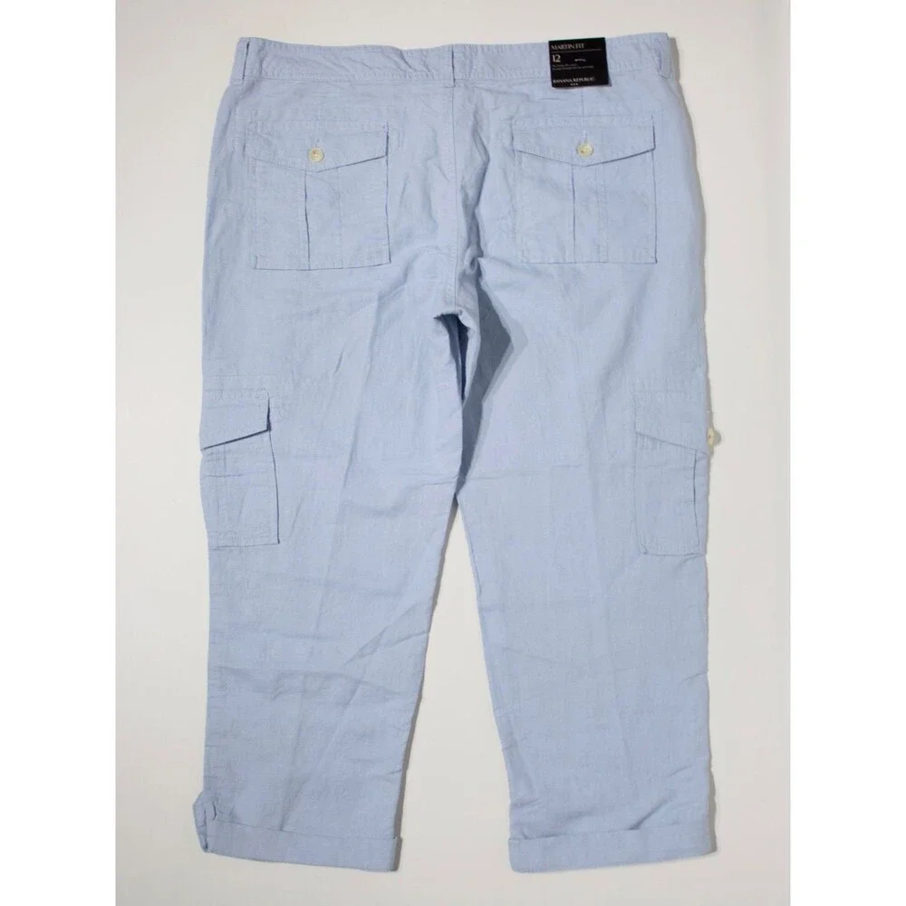 NWT Banana Republic Martin Fit Cargo Capri Pants Light Blue Linen Blend Women 12